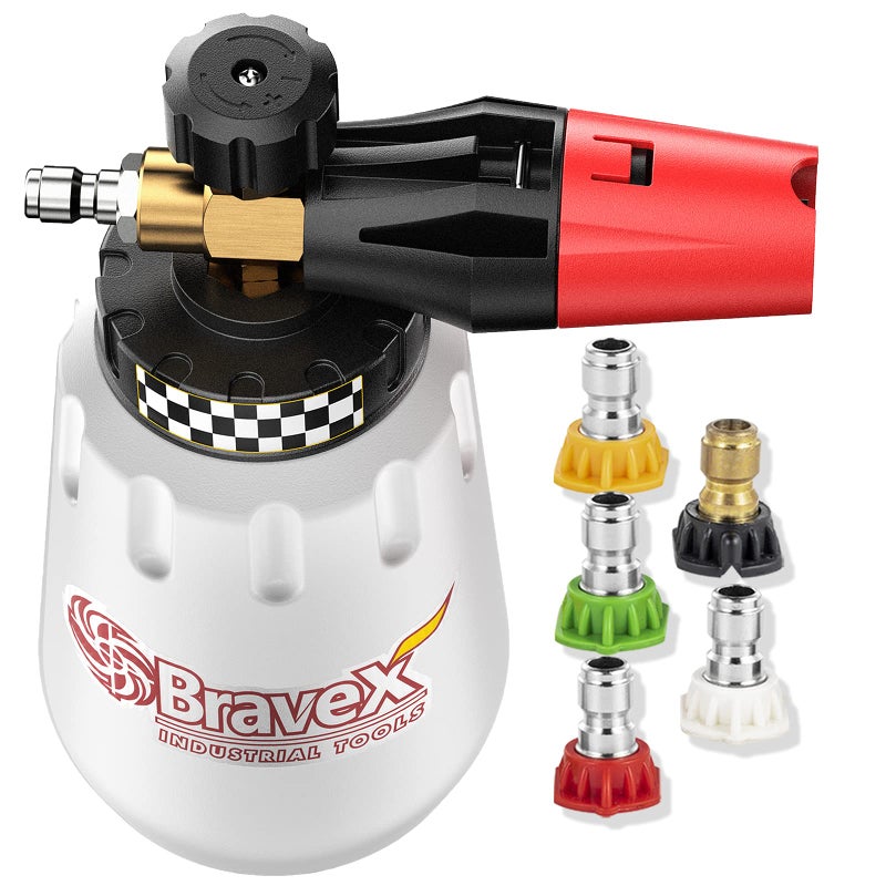Bravex Foam Cannon - Heavy Duty Foam Wash Gun, Wide Neck Adjustable Car Foam Blaster for Pressure Washer with 1/4 Inch Connector, 5 Nozzles Included in The Kit(1 Liter, 1.1mm Metal Orifice) - Image 1